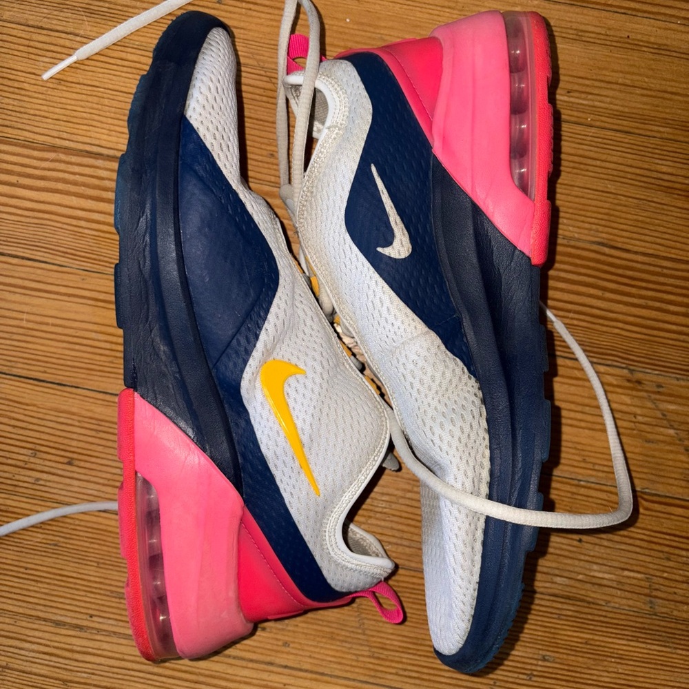 Nike White and Pink Sneakers with Yellow Swoosh